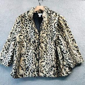 CHICO'S Womens Faux Leopard Fur Jacket L Large 2 Fall Animal Print Coat Blazer